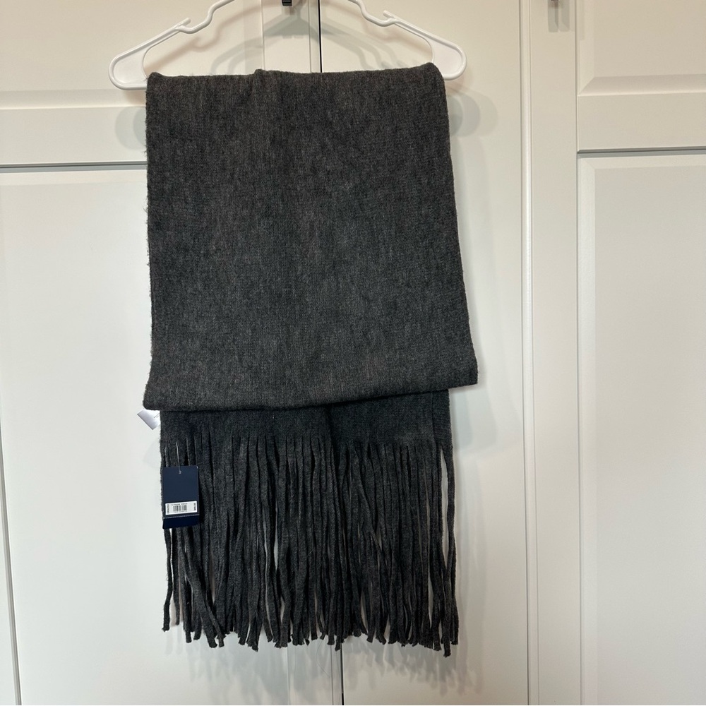 NWT Lucky Brand Dark Gray Fringe Scarf,neutral,cozy,casual,unisex